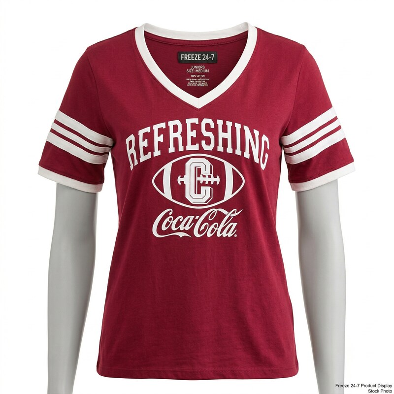 Freeze 24-7 Juniors Coca-Cola-Graphic Varsity T-Shirt, Burgundy, Size Medium