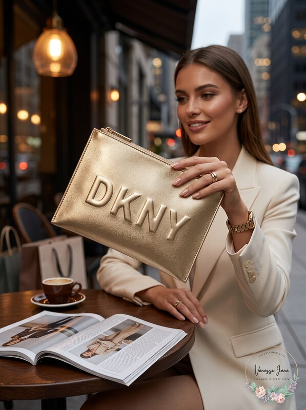 DKNY Mott Pouch Debossed Leather Logo Pouch