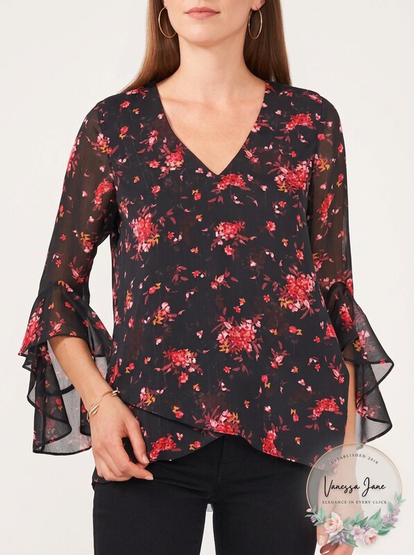 Vince Camuto Floral-Print Flutter-Sleeve Top, Size XS