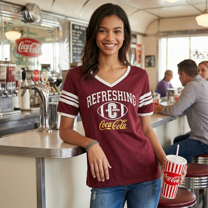 Freeze 24-7 Juniors Coca-Cola-Graphic Varsity T-Shirt, Burgundy, Size Medium
