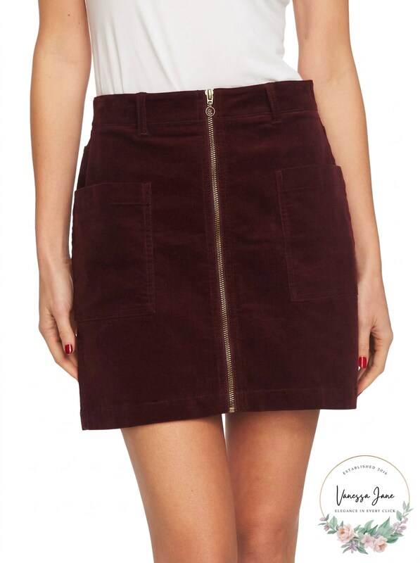 1.State Corduroy Zip-Front Mini Skirt, Size 4