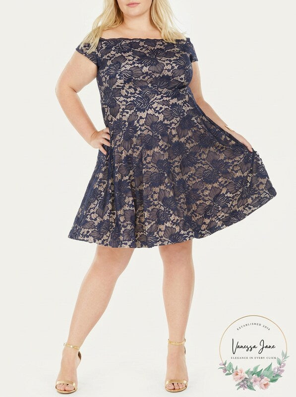 B. Darlin Womens Juniors Plus Lace Fit & Flare Dress, Size 22W