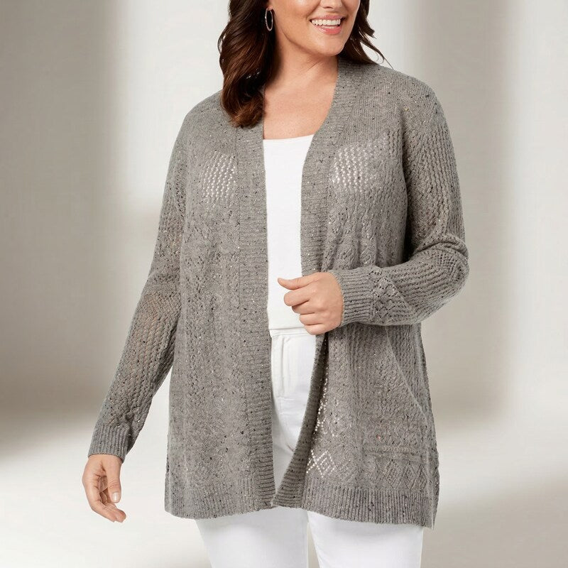 Belle by Belldini Plus Size Pointelle-Stitch Cardigan, Size 3X