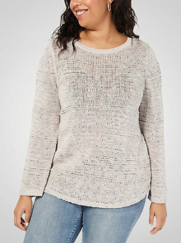 Style & Co Plus Size Textured-Stripe Confetti Sweater, White, Size 3X