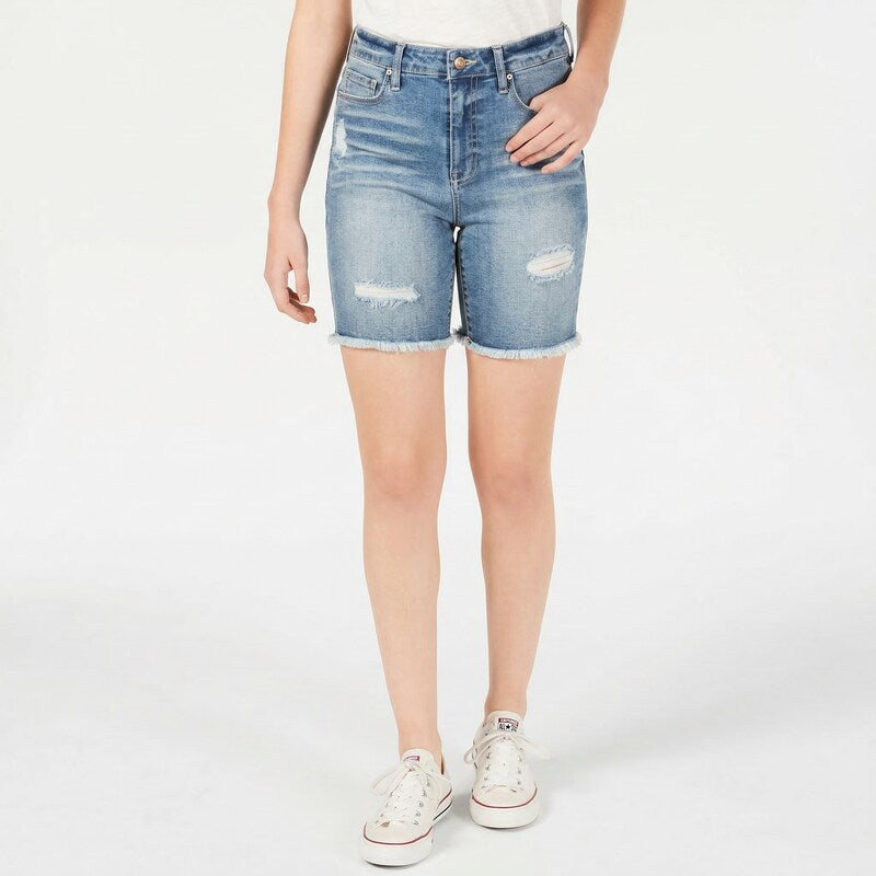 Celebrity Pink Juniors Ripped Denim Bermuda Shorts, Size 0