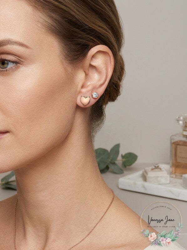 Unwritten Three Pair Silver Plated Earring Set with Rose Gold