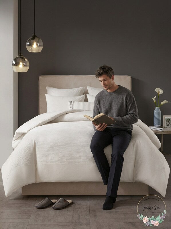 N Natori Hanae Cotton Blend Yarn Dyed Duvet Cover Set king