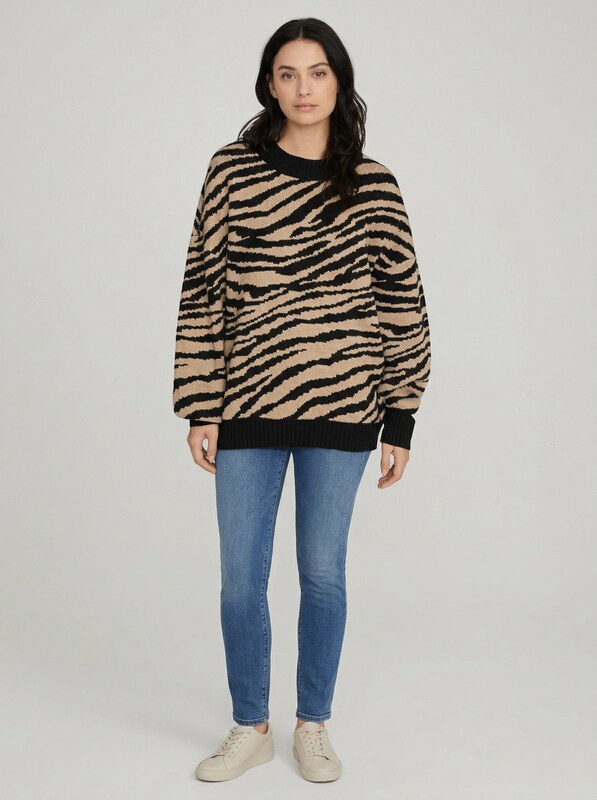 Sanctuary Womens Black Animal  Long Sleeve Crew Neck Sweater, Size XS