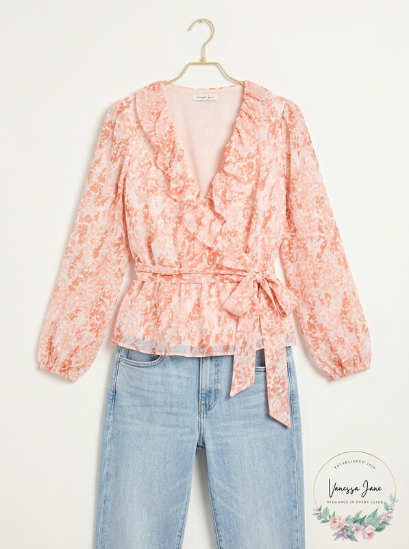 Bar Iii Ditsy Puff-Sleeve Wrap Top, Size Medium