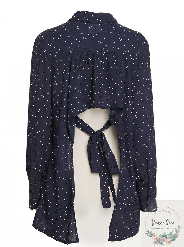 Bardot Open-Back Polka Dot Blouse, Size XS