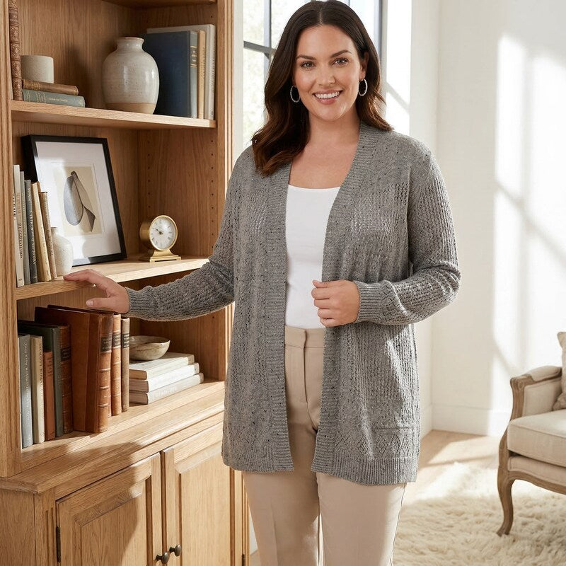 Belle by Belldini Plus Size Pointelle-Stitch Cardigan, Size 3X