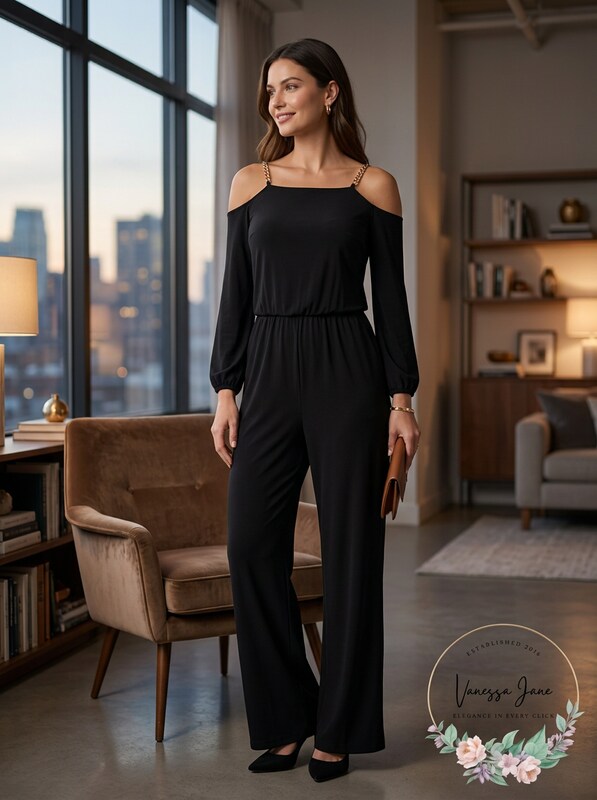 NY Collection Womens Plus Blouson Chain Jumpsuit, Size 1X