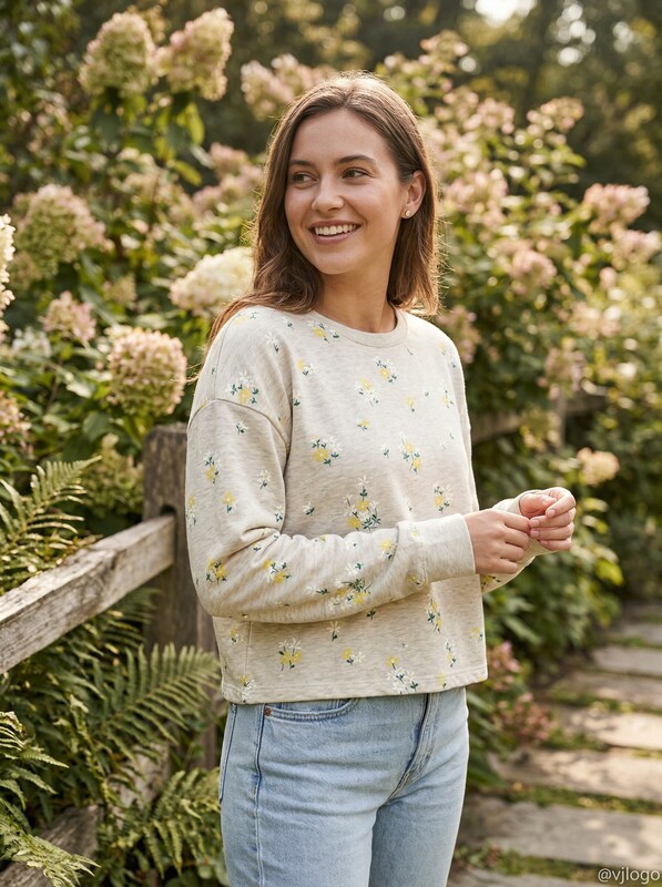 Circle X All Over Floral Sweatshirt Oatmeal, Size Large