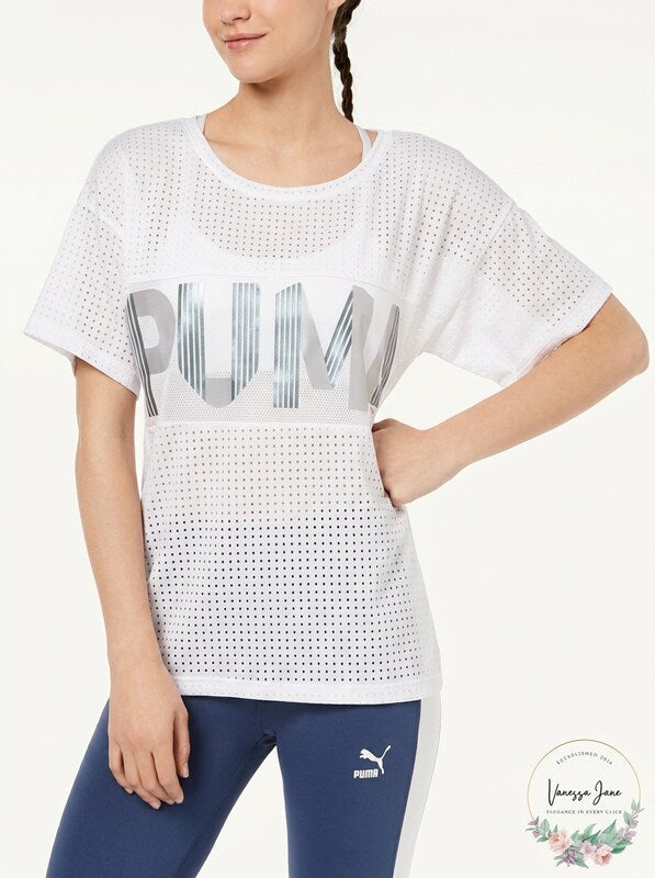 PUMA Women's Big Cat Drapey Tee, White, Size Small