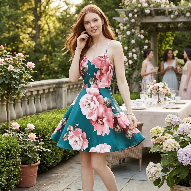 City Studios Juniors Lace-Back Floral-Print Fit & Flare Dress, Size 11