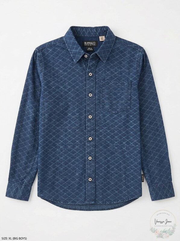 Buffalo David Bitton Blue Big Boys Shirts, Size XL