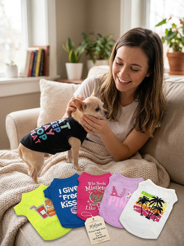 Hylyun Printed Puppy Shirt 6 Packs – Soft Breathable Pet T-Shirt, Size Xs