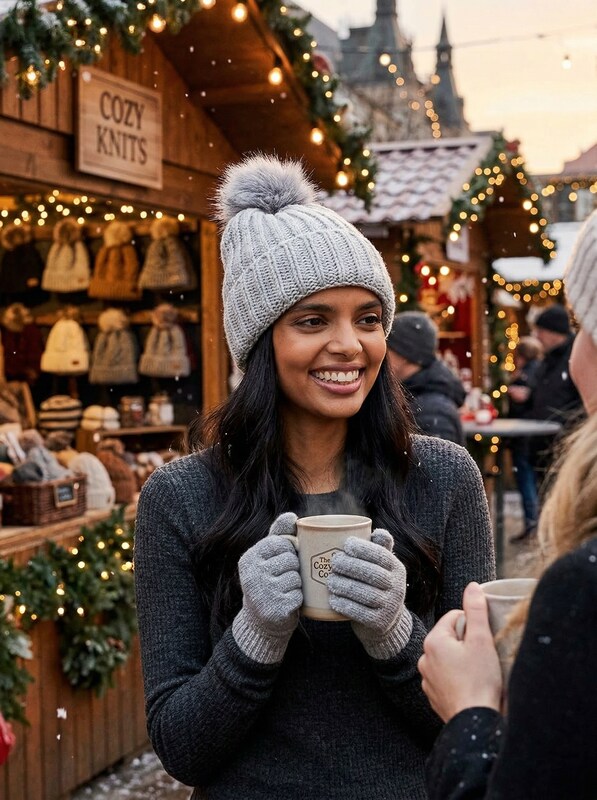 Aqua Knit Pompom Hat, Os, Gray