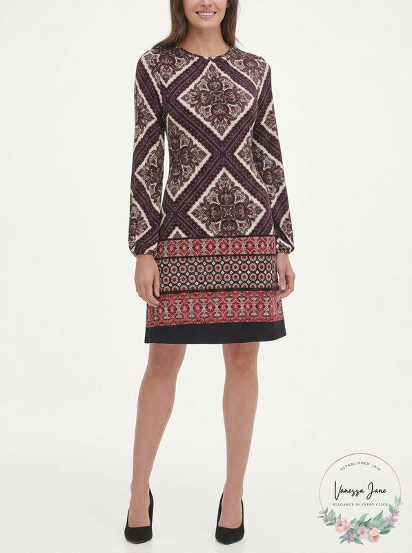 Tommy Hilfiger Long Sleeve Bleeker Patchwork Jersey Dress, Size 10