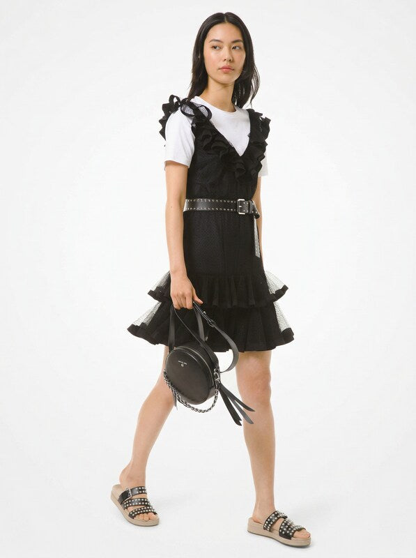 Michael Michael Kors Pin-Dot Belted Tulle Dress, Size XS