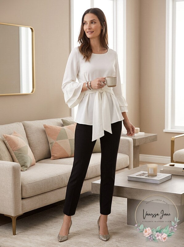 Alfani Faux-Fur-Cuff Tie-Front Blouse