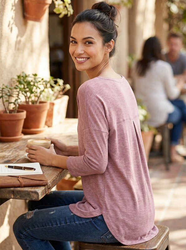 Ideology Drop-Shoulder Pleated Back Long-Sleeve T-Shirt