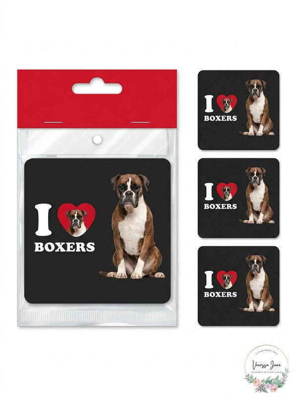 Tree-Free Greetings I Heart Boxers 4-Pack Artful Coasters Set
