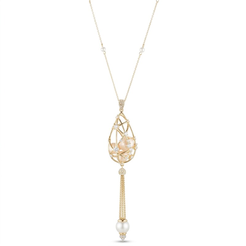 Carolee Pear Shaped Caged Pendant Tassel Necklace
