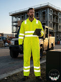 Bulwark Mens Hi-vis Deluxe Coverall with Reflective Trim, Size Large