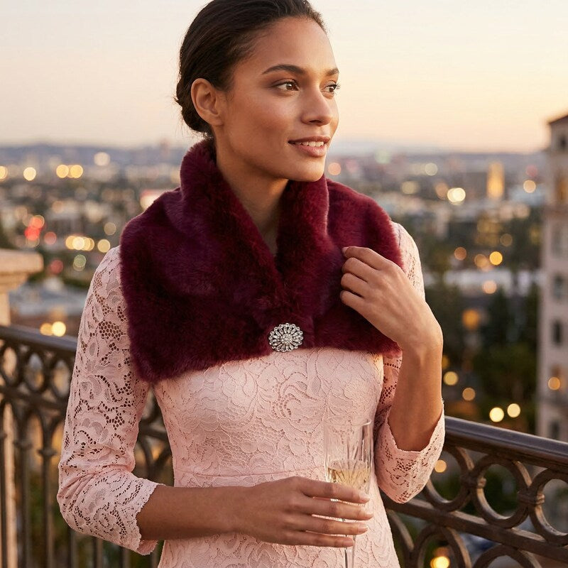 INC International Concepts Womens Purple Faux Fur Scarf Collar