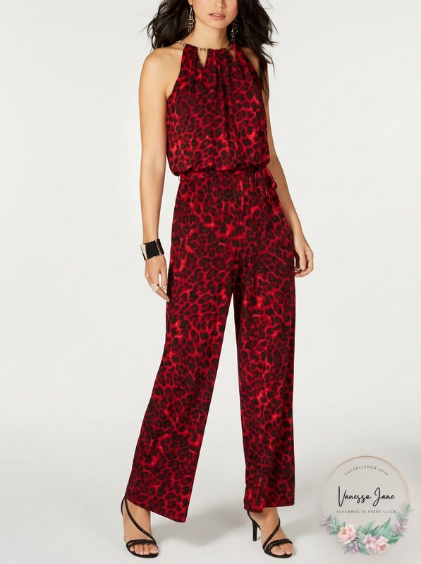 Thalia Sodi Cheetah-Print Chain-Neck Jumpsuit, Size Small