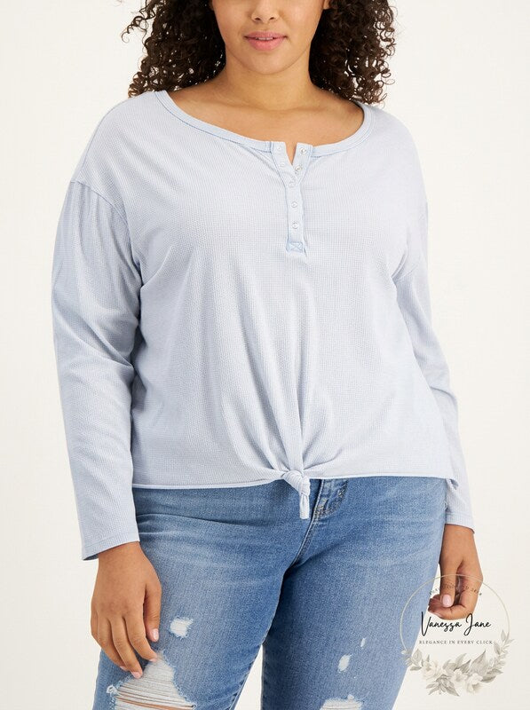 Rebellious One Womens Light Blue Stretch Long Sleeve Boat Neck Top Plus 2X
