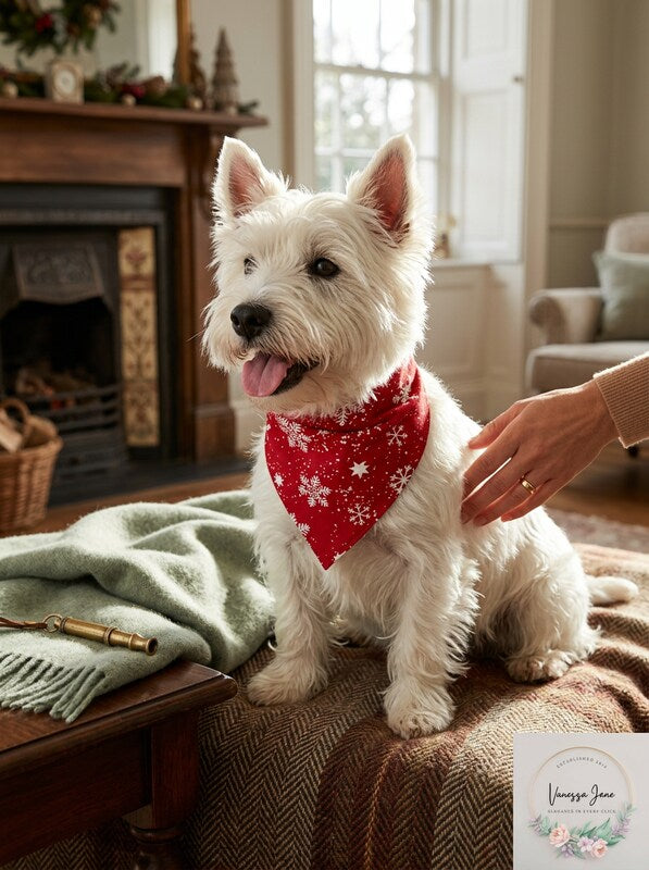 FAMILY PAJAMAS Matching Pet Merry Snowflake Bandana, Candy Red, S/M