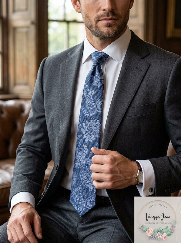 Michael Kors Mens Fine Line Paisley Tie, OS/Slate