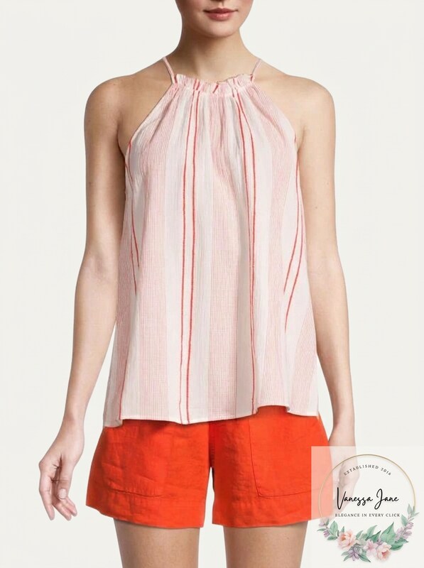 Joie Womens White Ruffled Gathered Striped Sleeveless Halter Top