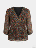 Notes Du Nord Womens Neeve Floral Print V-Neck Wrap Top, Size 8