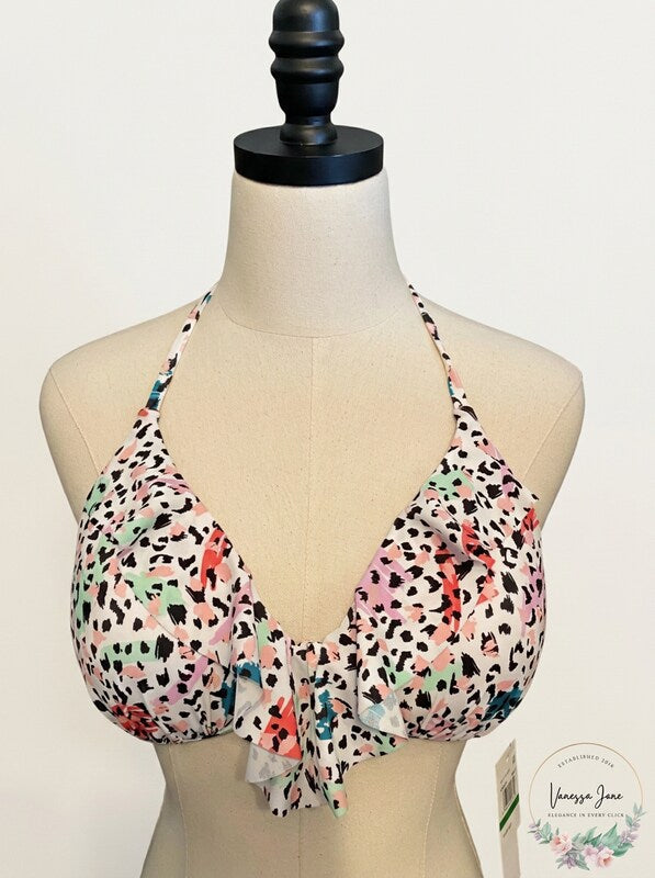 Salt + Cove Juniors Waiting Fur Tonight Push-up Bikini Top-L/ Leopard Multi