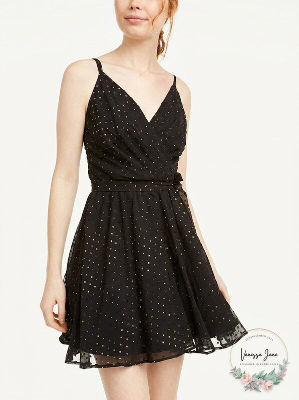 As U Wish Juniors Metallic-Dot Chiffon Dress, Size 3