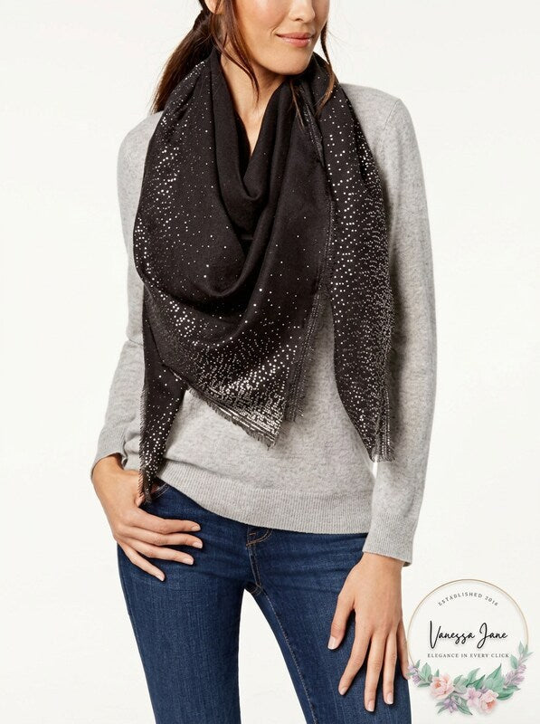 Inc International Concepts Ombre Metallic Foil Oversized Square Scarf Black