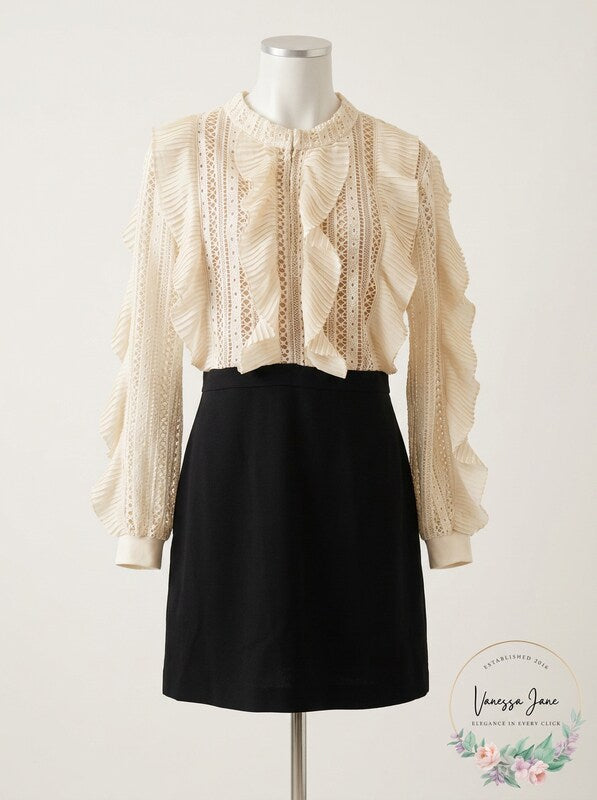 French Connection | Patricia Lace Jersey Dress | Cream/Black,Size 2/Black