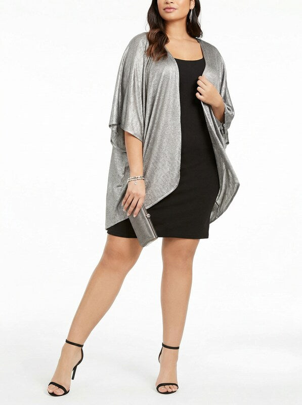 Love Squared Women's Plus 2Pc Metallic Dress With Cardigan Black Size 1X