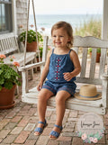 Lucky Brand Girls Blue Denim Short Romper One Piece Outfit, Size 2T