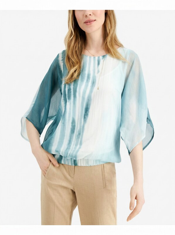 Alfani Smocked Tie-Dyed Top, Size Medium