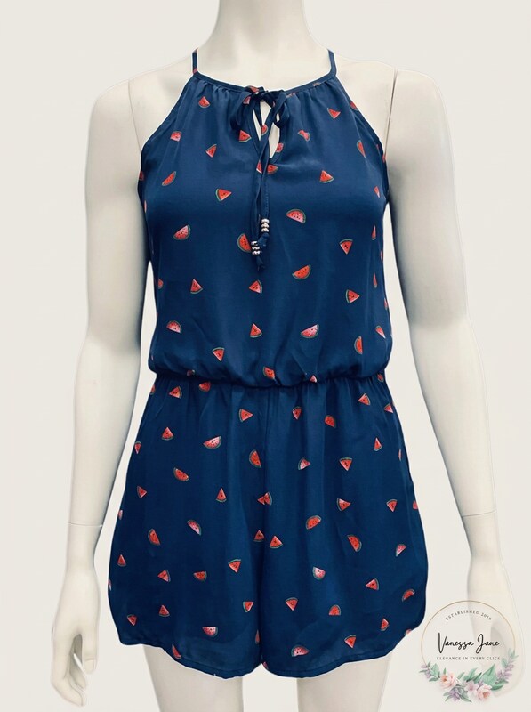 AS U WISH Womens Juicy Watermelon Romper,XS/Navy