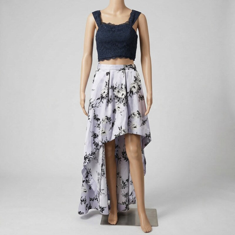 Speechless Juniors Floral High-Low Skirt Set, Purple/Blue Size 5