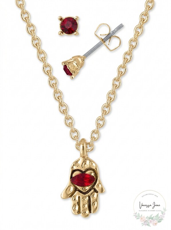Rachel Rachel Roy Gold-Tone Red Crystal Stud Earrings & Pendant Neckle