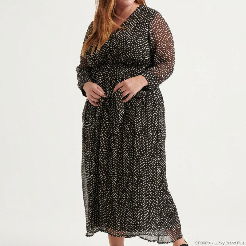 Lucky Brand Plus Dot Print Maxi Dress, Size 3X