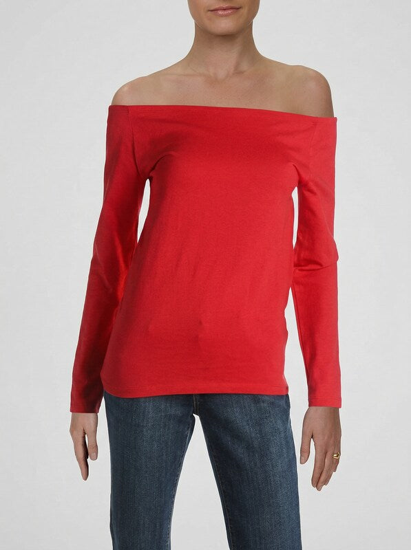 Helmut Lang Womens Pullover Top Open Boatneck Long Sleeve - Scarlet, Size Small