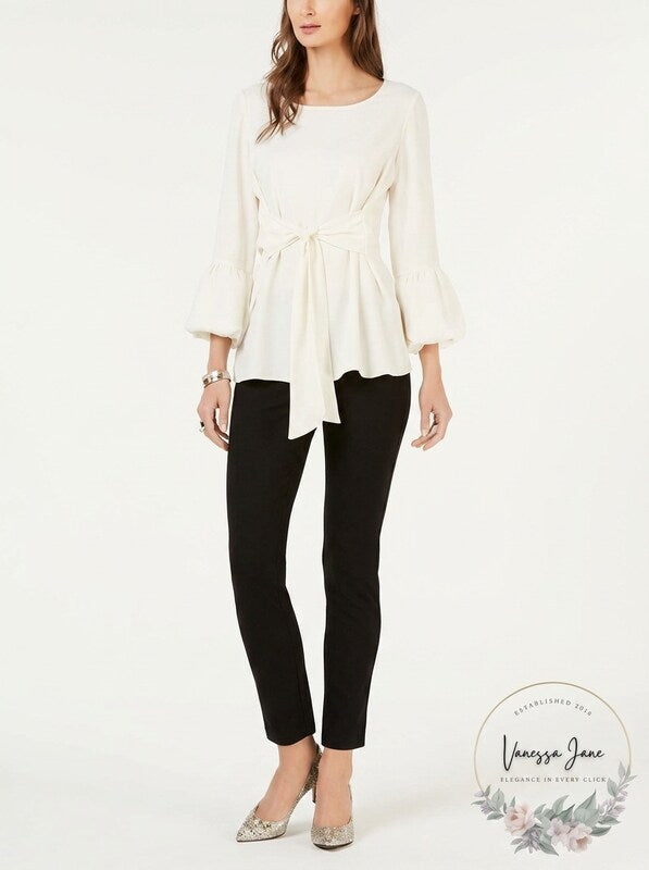 Alfani Faux-Fur-Cuff Tie-Front Blouse