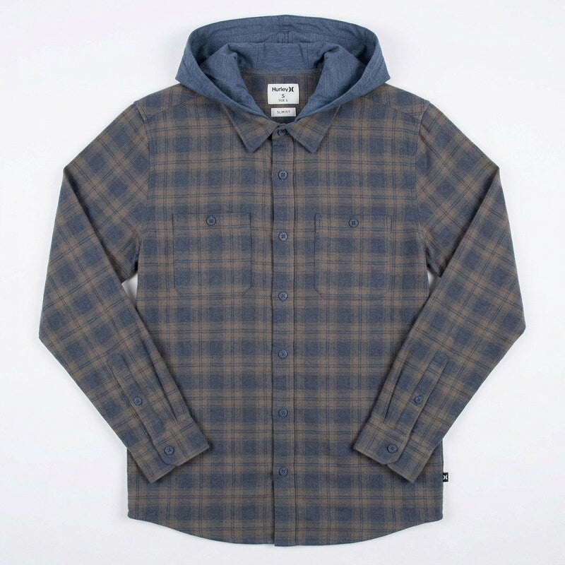 Hurley Mens Crowley Washed Hooded Long Sleeve Shirt, Size Small